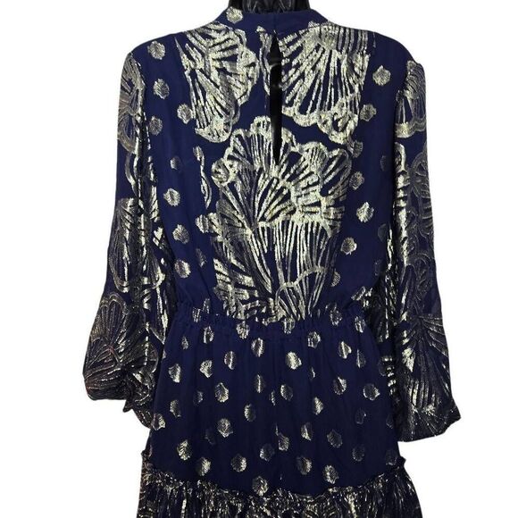 Lilly Pulitzer Joelle Silk Dress Navy Gold Metallic Clip Fit & Flare Size 2 - Picture 9 of 11